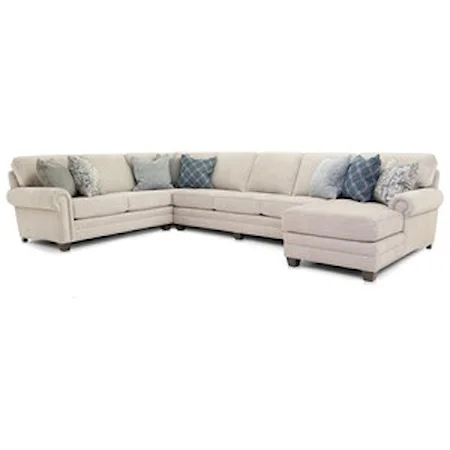 Traditional Sectional Chaise Sofa with Nailheads